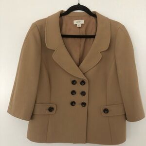 Loft Ann Taylor tan double breasted cropped blazer